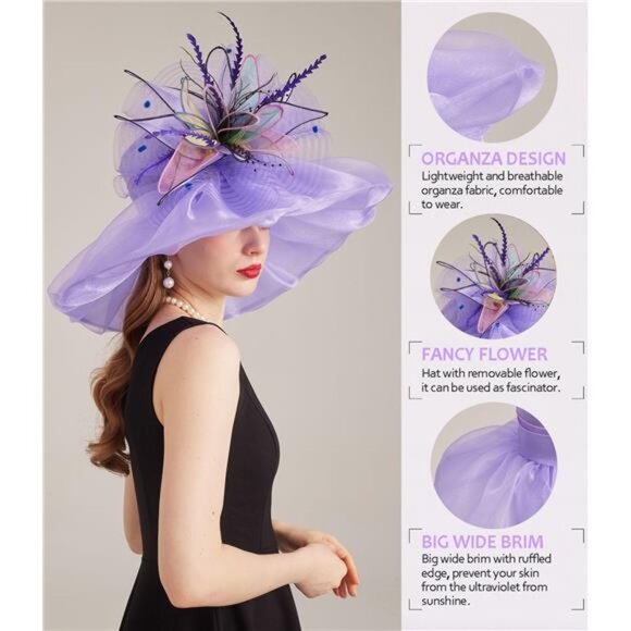 Women's Kentucky Derby Church Dress Hat 05 Lightpurple - Picture 4 of 7